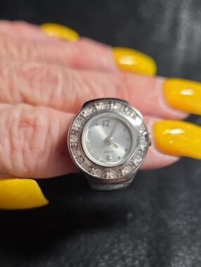 Stainless Steel Quartz With Crystal-Accent Women's Ring Watch - Silver